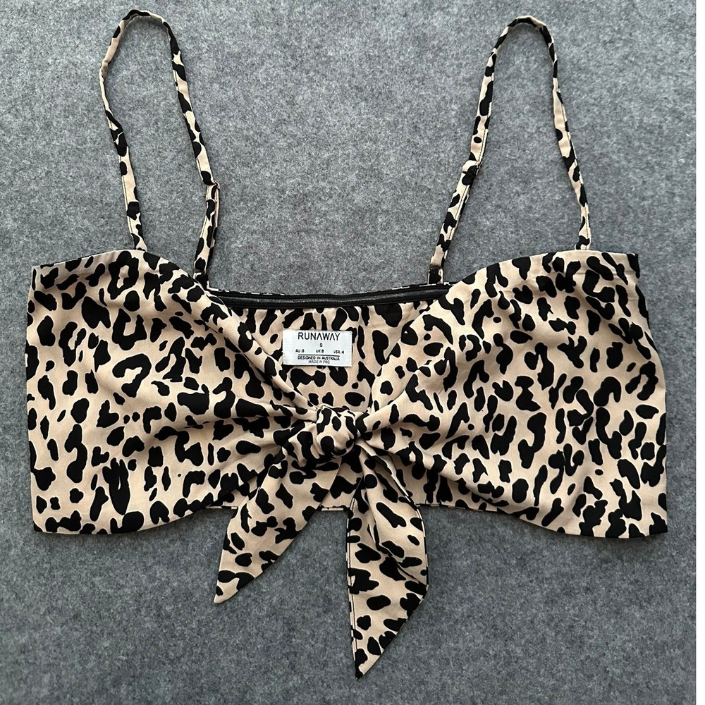 Runaway The Label Crop Top Size S Leopard Print‎ Tie Front Boho Summer Festival